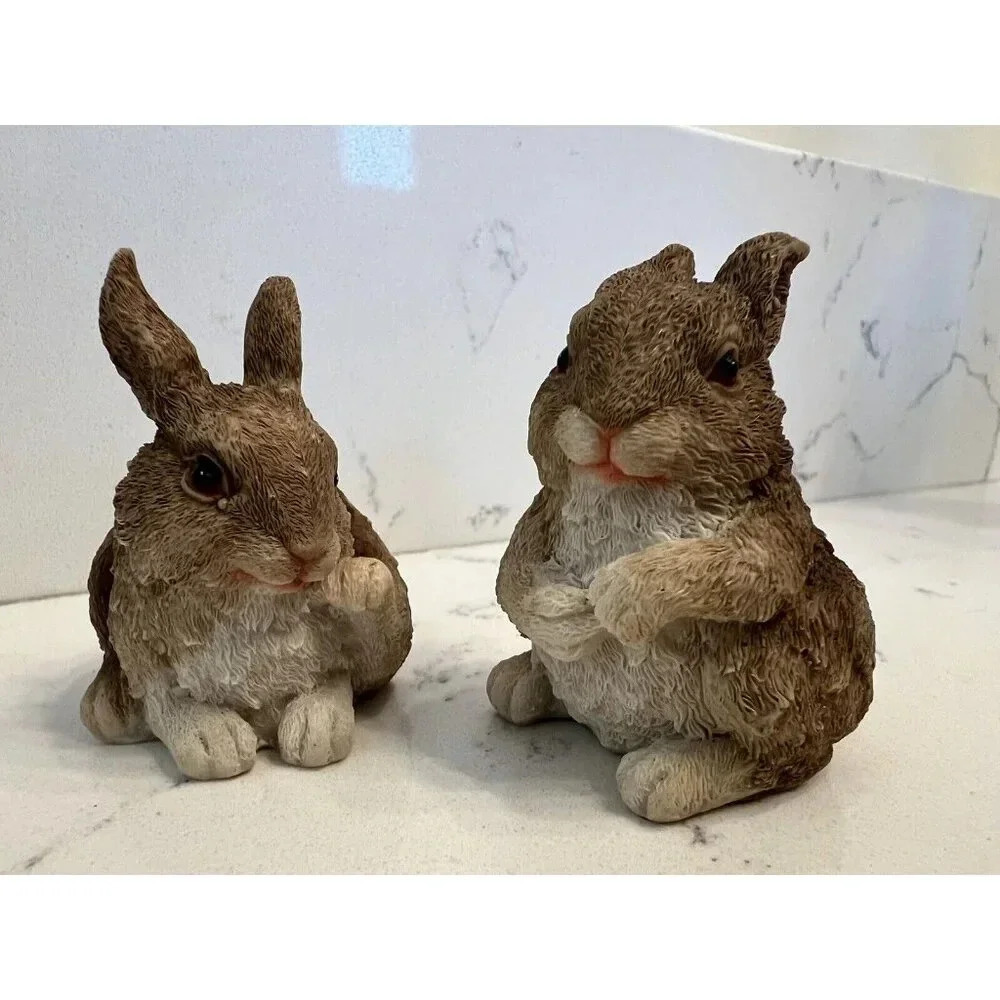 SOLD ebay Vintage Pair of Bunnies Rabbits Resin - Picture 3 of 8